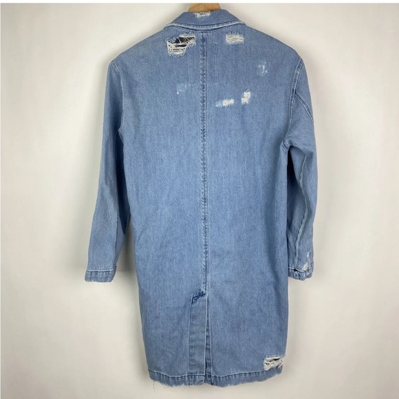 Zara Distressed Denim Long Jacket - Picture 3 of 10